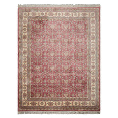 9x12 Plum, Ivory, Aqua Color Hand Knotted Heriz Wool Traditional Oriental Rug