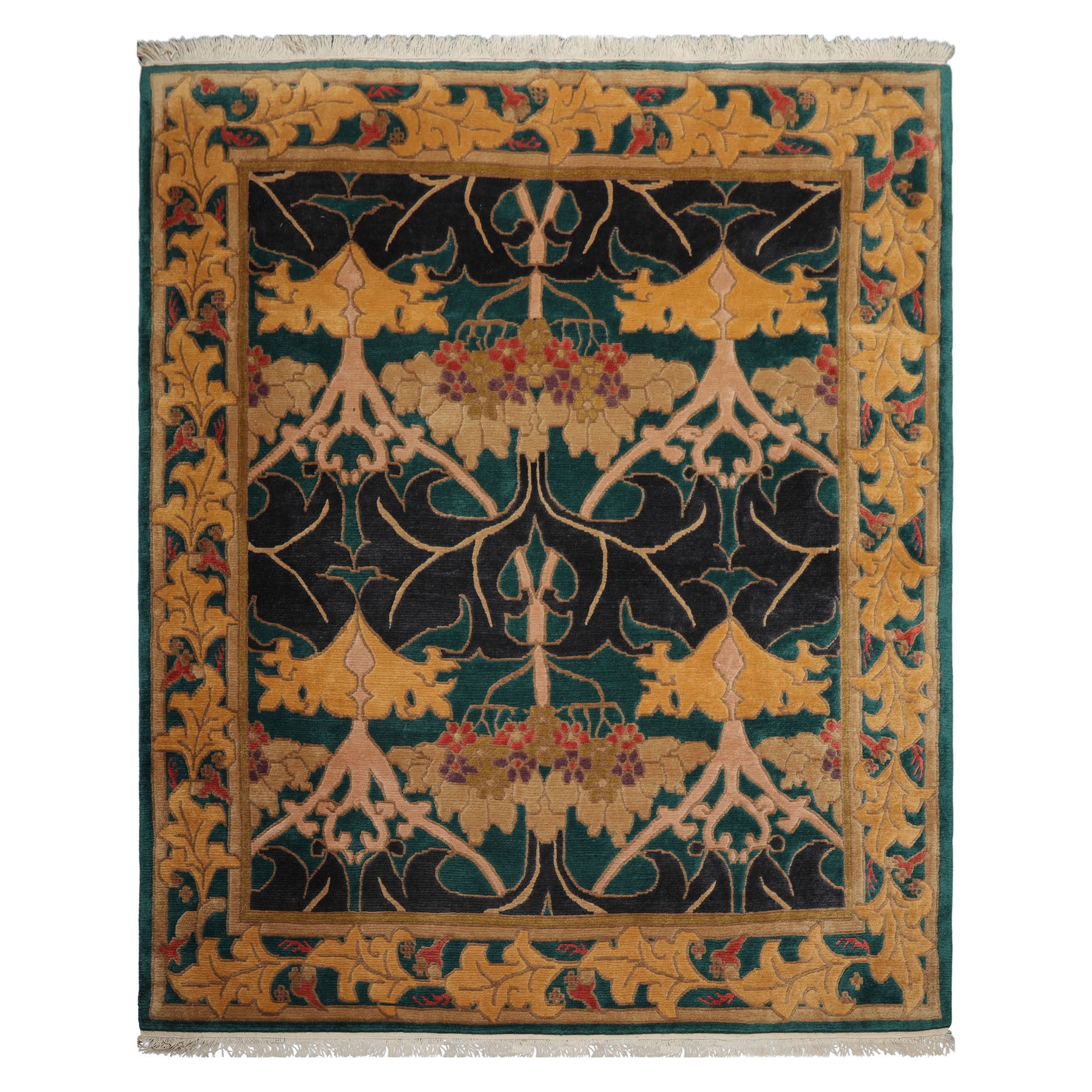 8x10 Turquoise, Blue, Gold Color Hand Knotted Tibetan Wool Arts & Crafts Oriental Rug