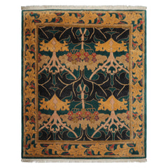 8x10 Turquoise, Blue, Gold Color Hand Knotted Tibetan Wool Arts & Crafts Oriental Rug