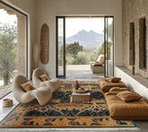 Turquoise 7'8''x10'6" Tibetan Arts & Crafts William Morris Tufenkian Swiss Wash Plush pile Hand Knotted Wool Oriental Area Rug