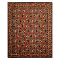 8x10 Rose, Ivory, Blue Color Hand Knotted Karabagh Causcasian Wool Traditional Oriental Rug