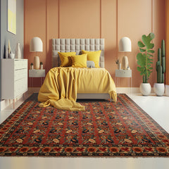 Rose 7'9''x10' Karabagh Causcasian Traditional Botanical Rare Romanian Hand Knotted Wool Oriental Area Rug