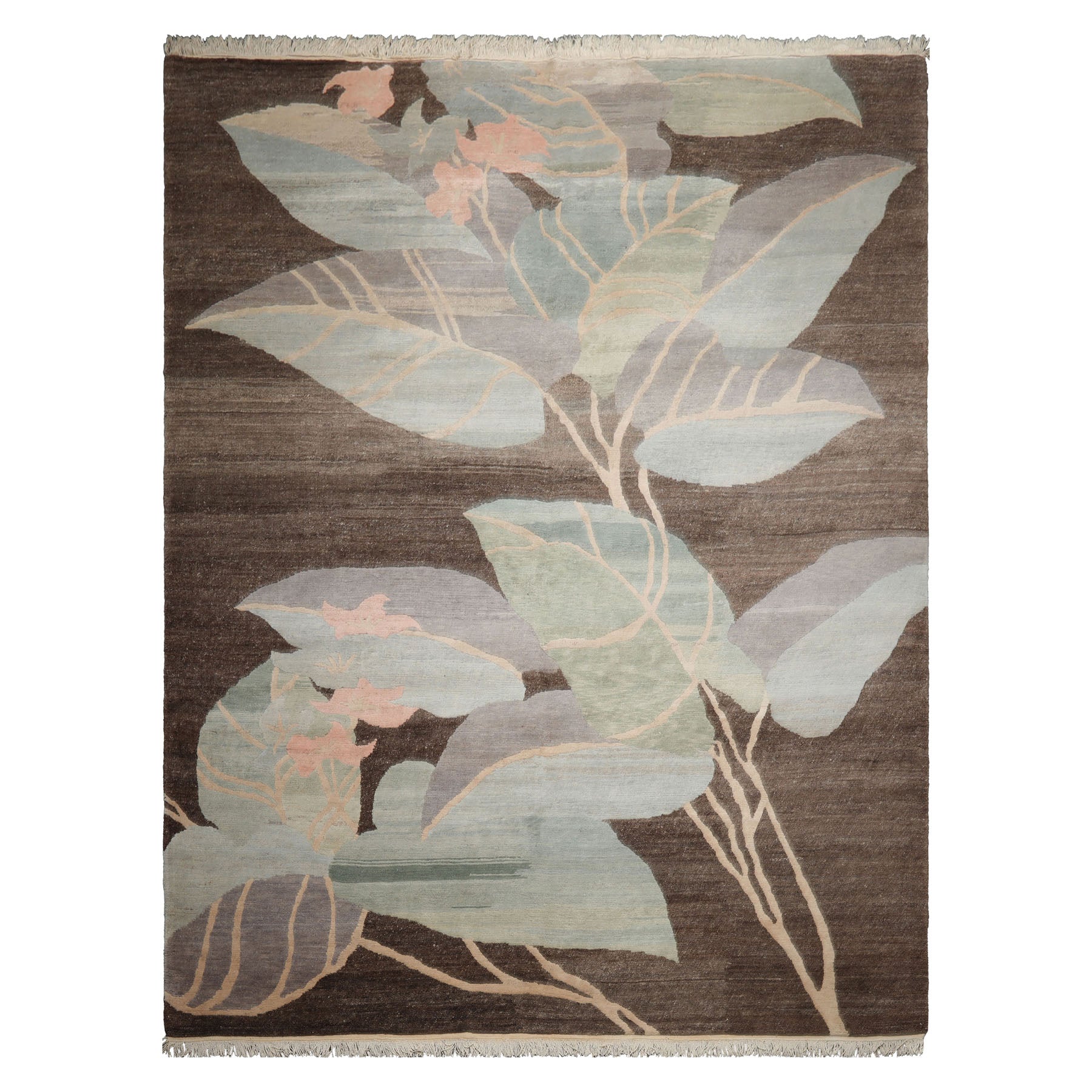 9x12 Brown, aqua, Gray Color Hand Knotted Tibetan Wool Art Deco Oriental Rug