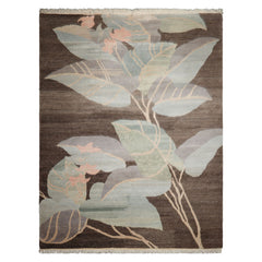 9x12 Brown, aqua, Gray Color Hand Knotted Tibetan Wool Art Deco Oriental Rug