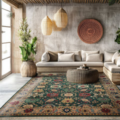 Green 8'x10' Oushak Arts & Crafts William Morris New Zealand Wool Velvety Soft Plush pile Hand Knotted Wool Oriental Area Rug