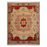 9x12 Ivory, Rose, Burnt Orange Color Hand Knotted Tibetan Wool Arts & Crafts Oriental Rug
