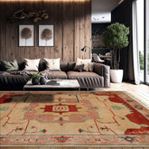 Ivory 9'x12' Tibetan Arts & Crafts Geometric Tufenkian Swiss Wash Plush pile Hand Knotted Wool Oriental Area Rug