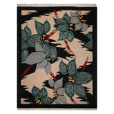 9x12 Ivory, Charcoal, Turquoise Color Hand Knotted Tibetan Wool Art Deco Oriental Rug