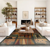 Teal 8'x9'11" Tibetan Arts & Crafts Geometric Tufenkian Deco Panel Spruce Swiss Wash Plush pile Hand Knotted Wool Oriental Area Rug