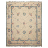 8x10 Ivory, Blue, Rose Color Hand Knotted Tibetan Wool Arts & Crafts Oriental Rug