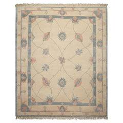 8x10 Ivory, Blue, Rose Color Hand Knotted Tibetan Wool Arts & Crafts Oriental Rug