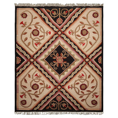 8x10 Ivory, Sage, Black Color Hand Woven Kilim Wool Traditional Oriental Rug