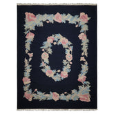 9x12 Navy, Rose, Ivory Color Hand Woven Kilim Wool Traditional Oriental Rug