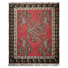 8x10 Crimson, Brown, Aqua Color Hand Woven Basberiyan Kilim Wool Transitional Oriental Rug