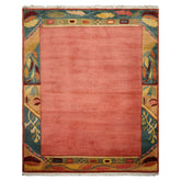8x10 Rose, Turqoise, Gold Color Hand Knotted Tibetan Wool Art Deco Oriental Rug