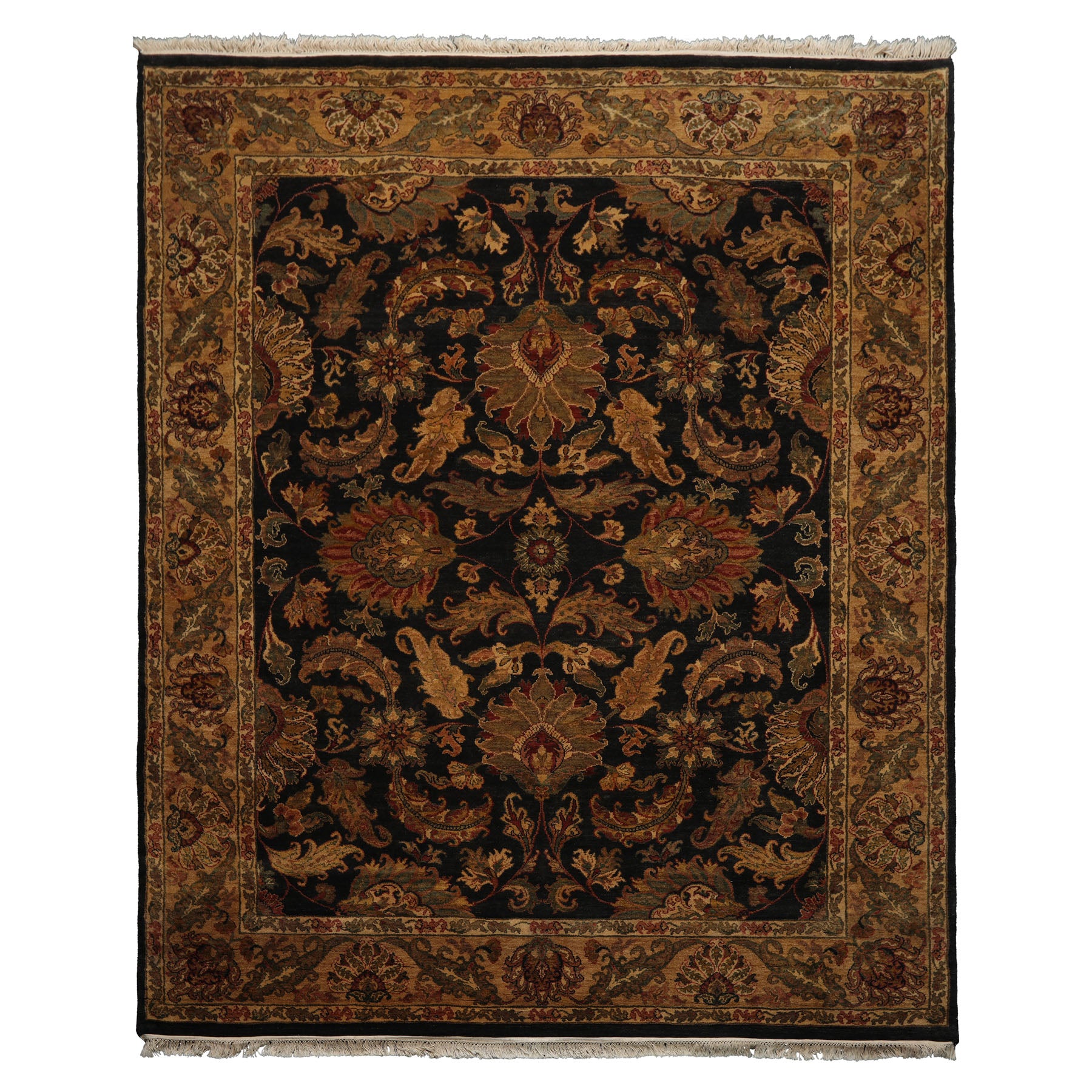 8x10 Charcoal, Gold, Rust Color Hand Knotted Agra Wool Traditional Oriental Rug