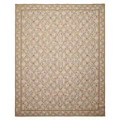 8x10 Ivory, Gold, Green Color Hand Woven Aubusson Needlepoint Wool Traditional Oriental Rug