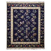 8x10 Navy, Ivory, Gold Color Hand Woven Kilim Wool Traditional Oriental Rug