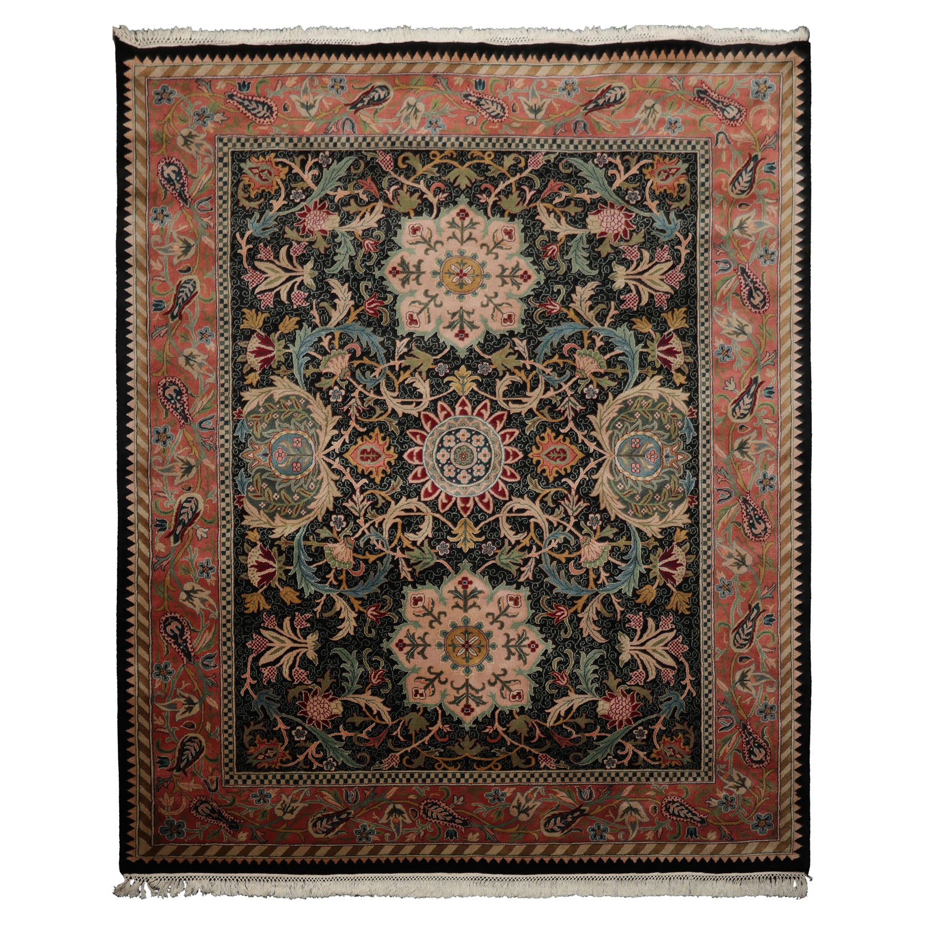 8x10 Black, Rose, Blue Color Hand Knotted French Aubusson Savonnerie New Zealand Wool Traditional Oriental Rug