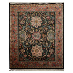 8x10 Black, Rose, Blue Color Hand Knotted French Aubusson Savonnerie New Zealand Wool Traditional Oriental Rug