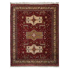 9x12 Burgundy, Ivory, Green Color Hand Knotted Shirvan New Zealand Wool Traditional Oriental Rug
