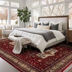 Burgundy 9'x11'9" Shirvan Traditional Pictorial New Zealand Wool Silky Sheen Hand Knotted Wool Oriental Area Rug