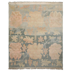 8x10 Beige, Aqua, Rose Color Hand Knotted Tibetan Wool Art Deco Oriental Rug