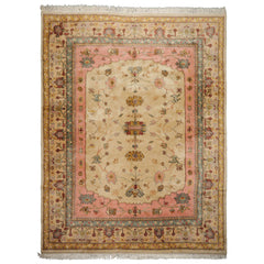 9x12 Ivory, Rose, Aqua Color Hand Knotted Oushak New Zealand Wool Traditional Oriental Rug