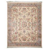 9x12 Ivory, Blue, Pink Color Hand Knotted Kerman New Zealand Wool Traditional Oriental Rug
