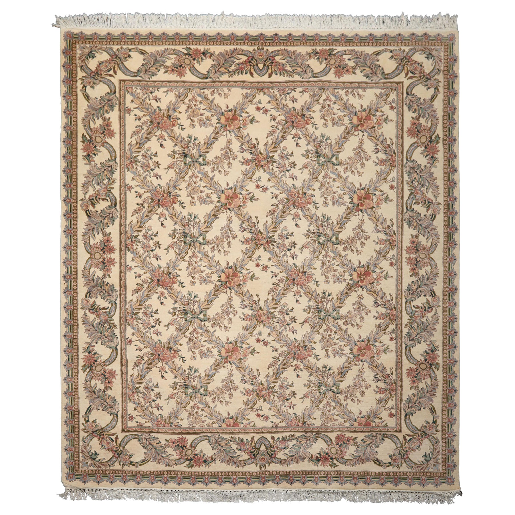 8x10 Ivory, Rose, Taupe Color Hand Knotted Pak Persian Wool Traditional Oriental Rug