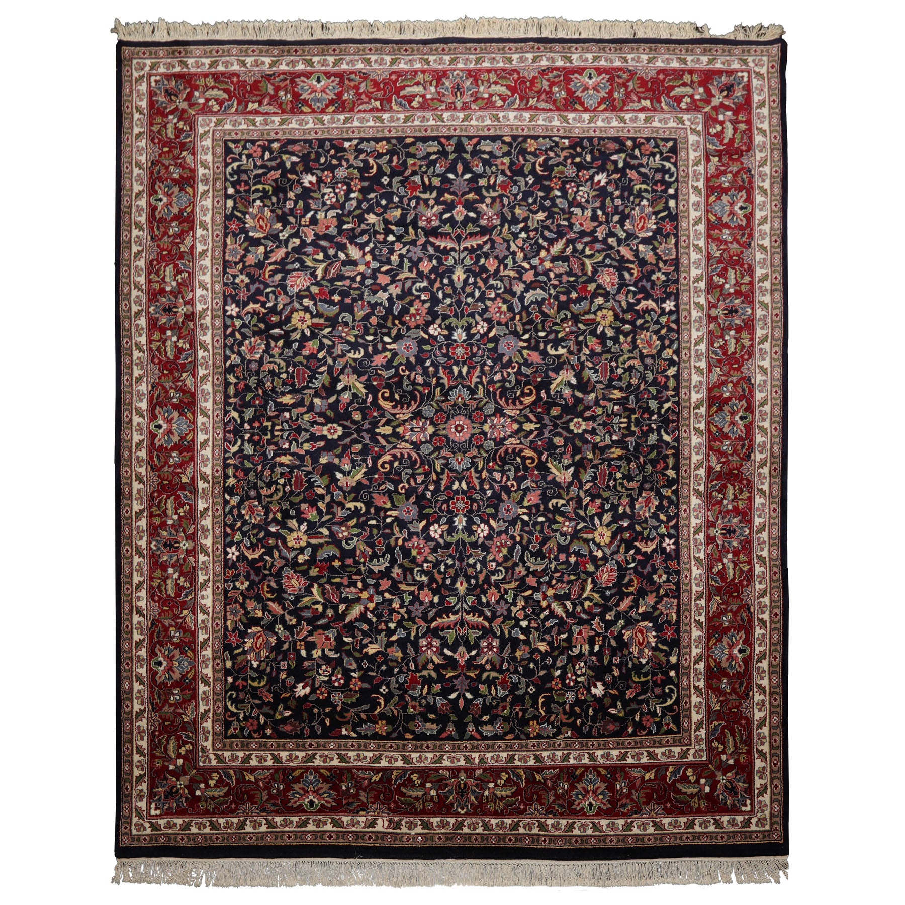 8x10 Midnight Blue, Burgundy, Sage Color Hand Knotted Agra New Zealand Wool Traditional Oriental Rug