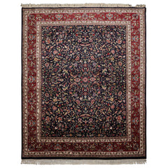 8x10 Midnight Blue, Burgundy, Sage Color Hand Knotted Agra New Zealand Wool Traditional Oriental Rug