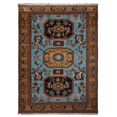 8x10 Blue, Gold, Chocolate Color Hand Knotted Kazak Wool Traditional Oriental Rug