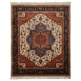 8x10 Ivory, Muted Teracotta, Blue Color Hand Knotted Heriz Wool Traditional Oriental Rug