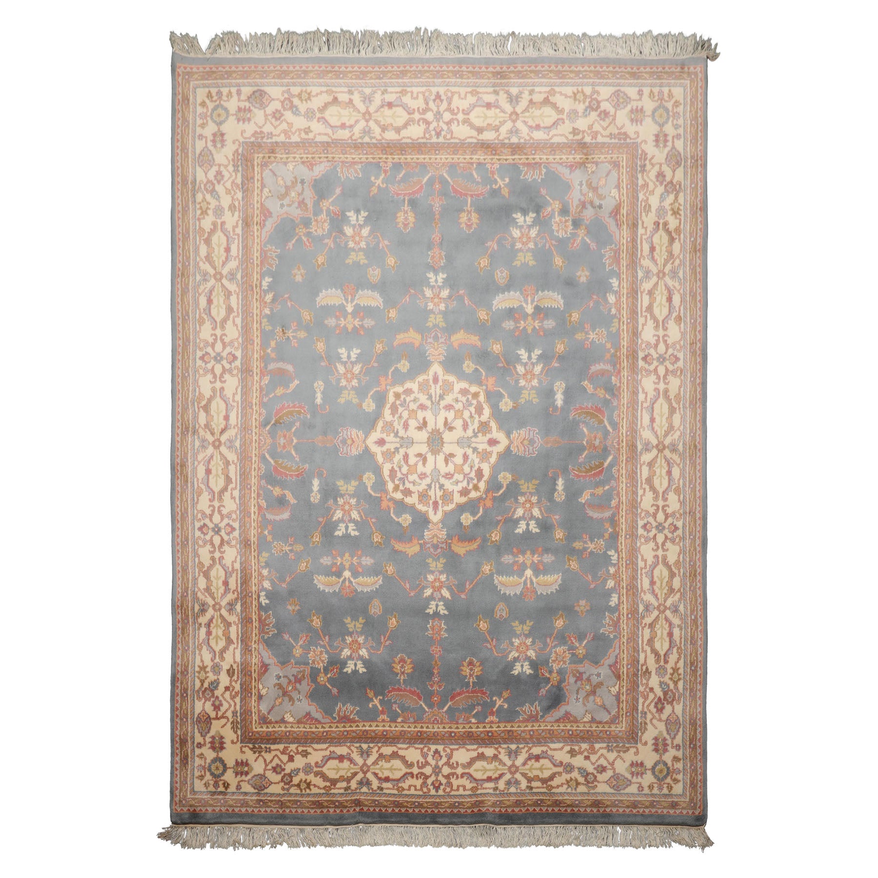 8x12 Blue, Ivory, Rose Color Hand Knotted Heriz New Zealand Wool Traditional Oriental Rug