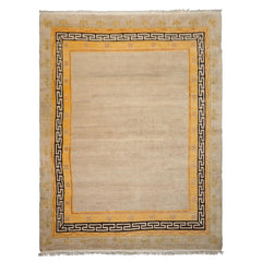 8x11 Oatmeal, Gold, Rose Color Hand Knotted Tibetan Wool Traditional Oriental Rug