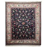 8x10 Navy, Ivory, Green Color Hand Knotted Qum New Zealand Wool Traditional Oriental Rug