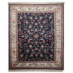 8x10 Navy, Ivory, Green Color Hand Knotted Qum New Zealand Wool Traditional Oriental Rug