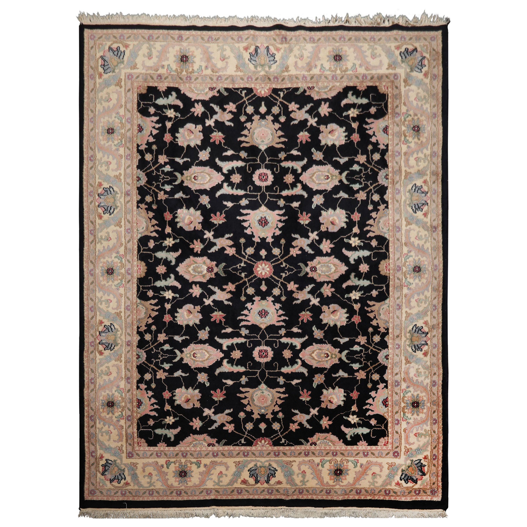 9x12 Black, Ivory, Rose Color Hand Knotted Sulatanabad New Zealand Wool Traditional Oriental Rug