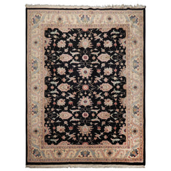 9x12 Black, Ivory, Rose Color Hand Knotted Sulatanabad New Zealand Wool Traditional Oriental Rug