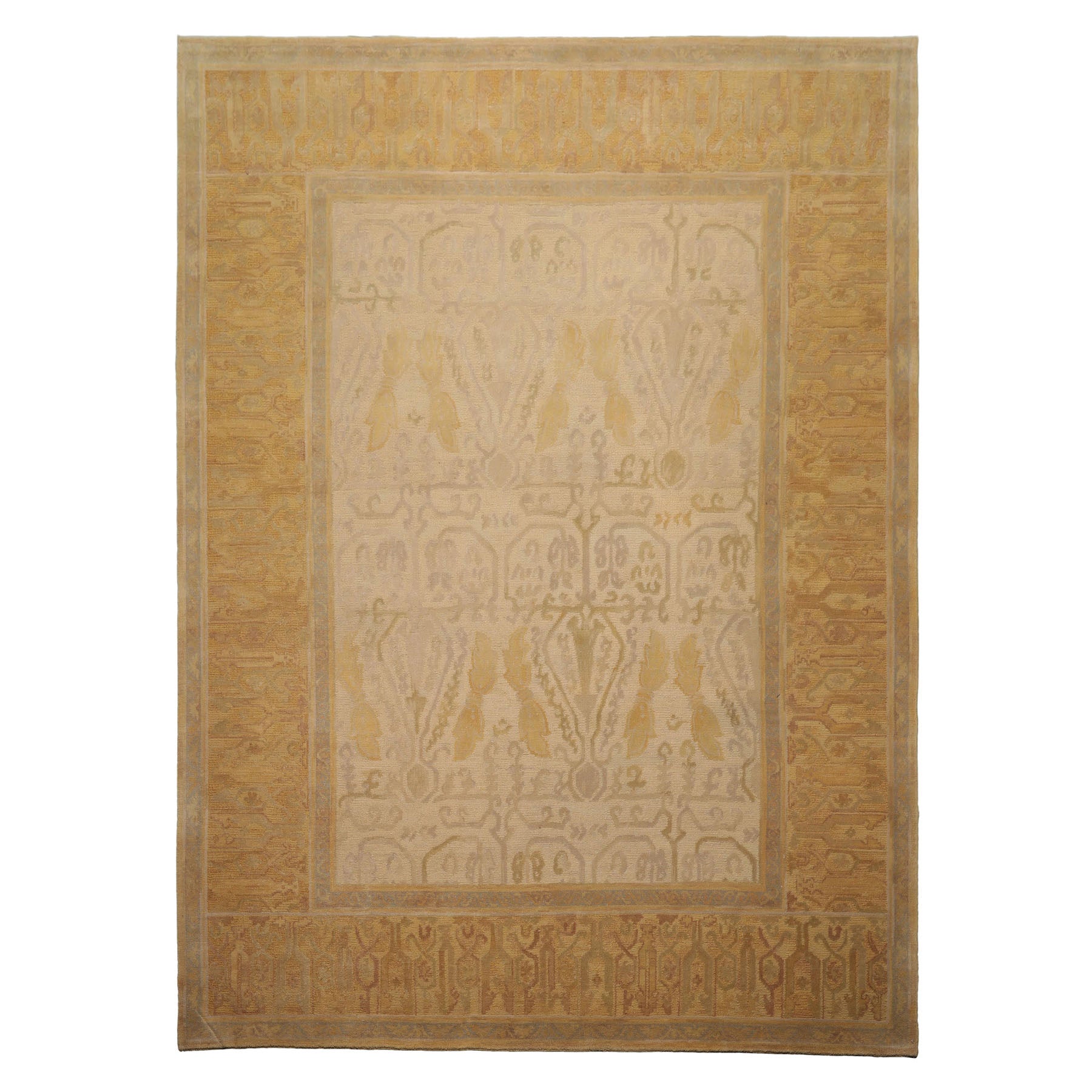 8x10 Beige, Gold, Taupe Color Hand Woven Aubusson Savonnerie Wool Traditional Oriental Rug