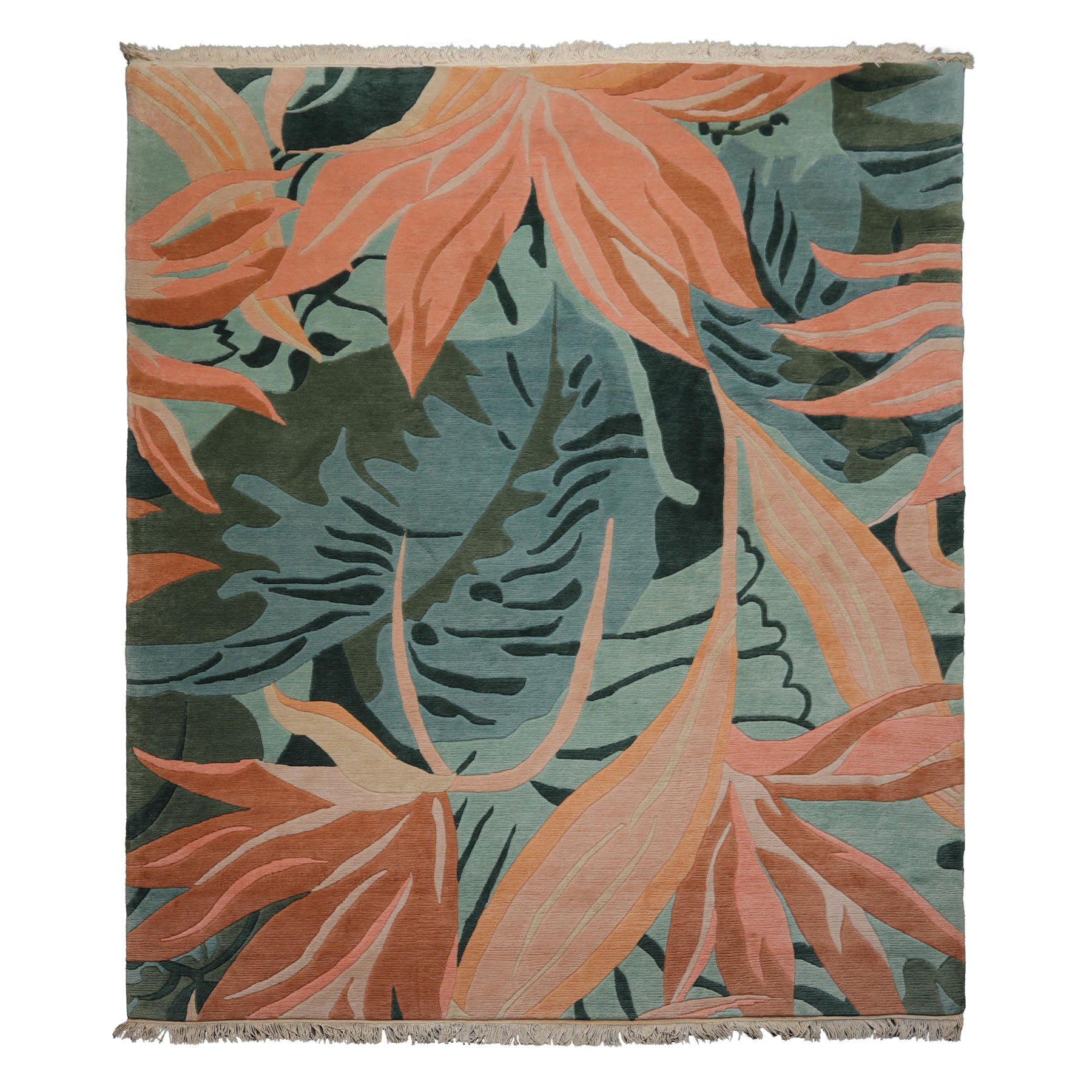 8x10 Turquoise, Aqua, Cream Color Hand Knotted Tibetan Wool Contemporary Oriental Rug