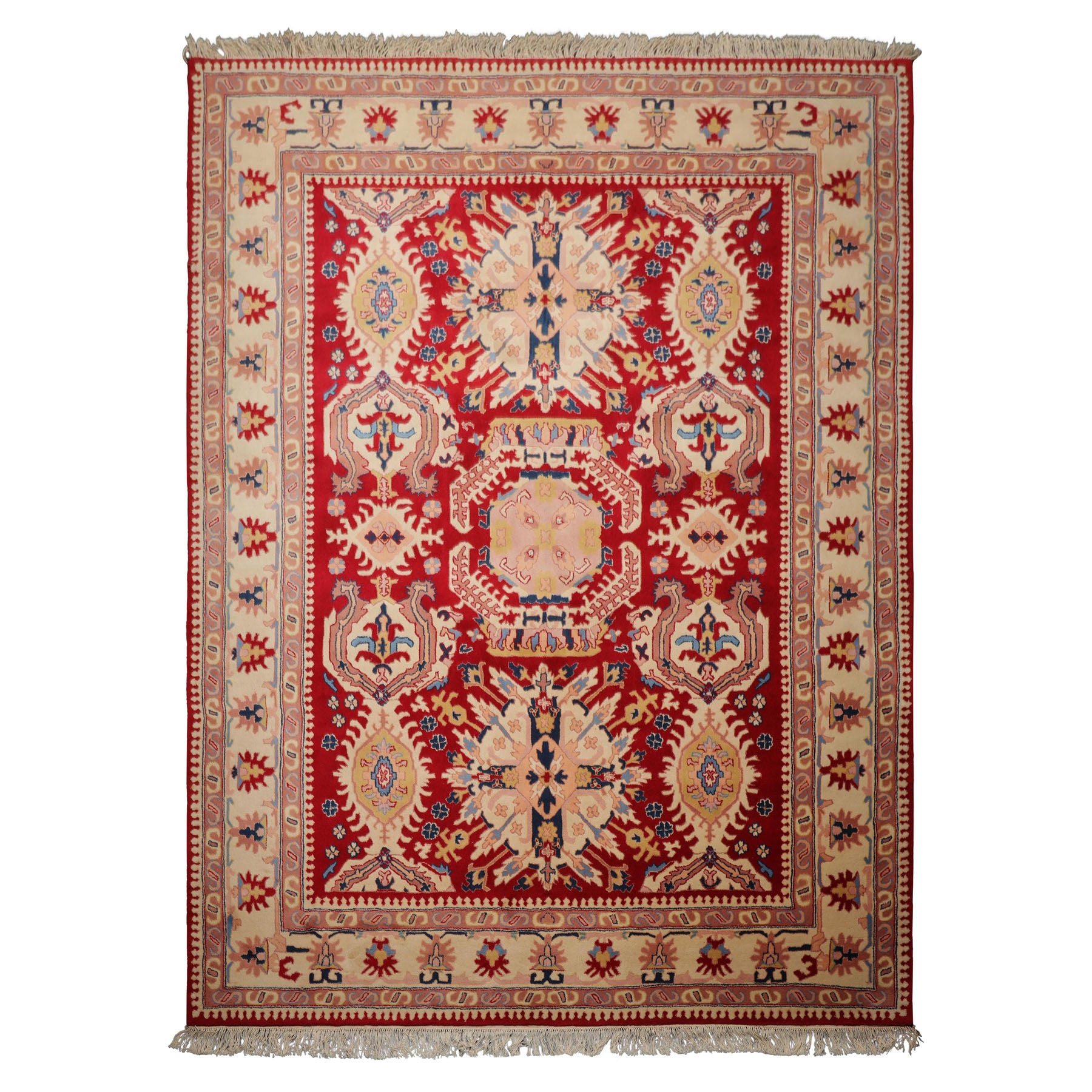 8x11 Red, Ivory, Blue Color Hand Hooked Heriz New Zealand Wool Traditional Oriental Rug