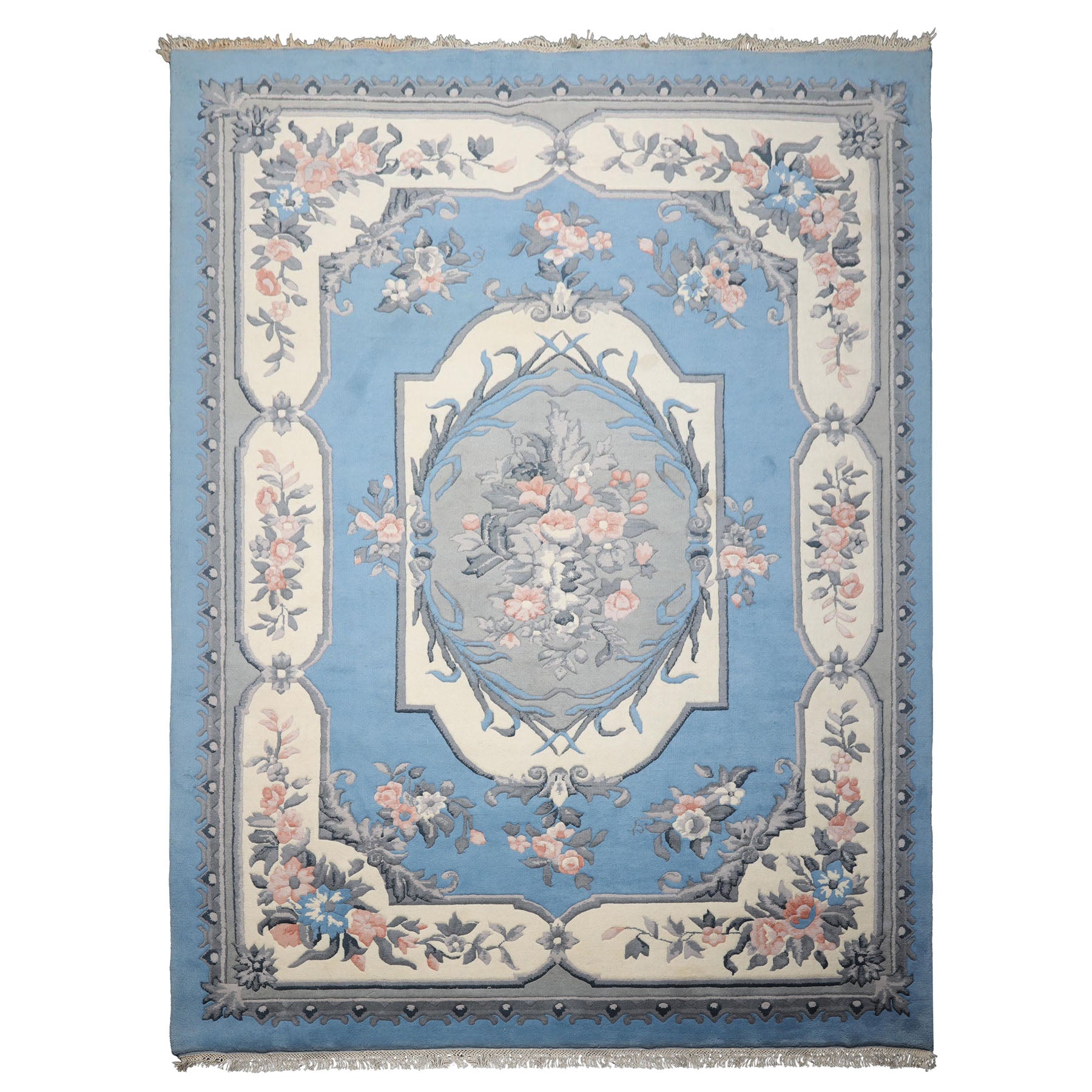 9x12 Blue, ivory, Gray Color Hand Knotted French Aubusson Savonnerie New Zealand Wool Traditional Oriental Rug