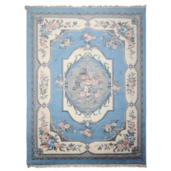 9x12 Blue, ivory, Gray Color Hand Knotted French Aubusson Savonnerie New Zealand Wool Traditional Oriental Rug
