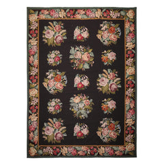 9x12 Charcoal, Ivory, Gold Color Hand Woven Aubusson Needlepoint Wool Traditional Oriental Rug