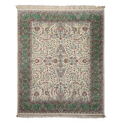 8x10 Ivory, Green, Taupe Color Hand Knotted Kashan New Zealand Wool Traditional Oriental Rug