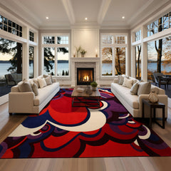 Red 8'11''x11'10'' Art Deco Contemporary Boho Plush Pile Hand Hooked New Zealand Wool Oriental Area Rug