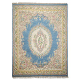 9x12 Blue, Ivory, Gold Color Hand Knotted French Aubusson Savonnerie New Zealand Wool Traditional Oriental Rug