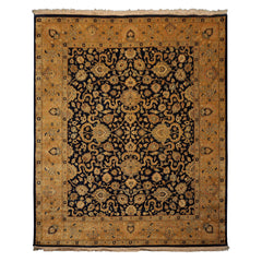 8x10 Navy, Tan, Beige Color Hand Knotted Isfahan New Zealand Wool Traditional Oriental Rug
